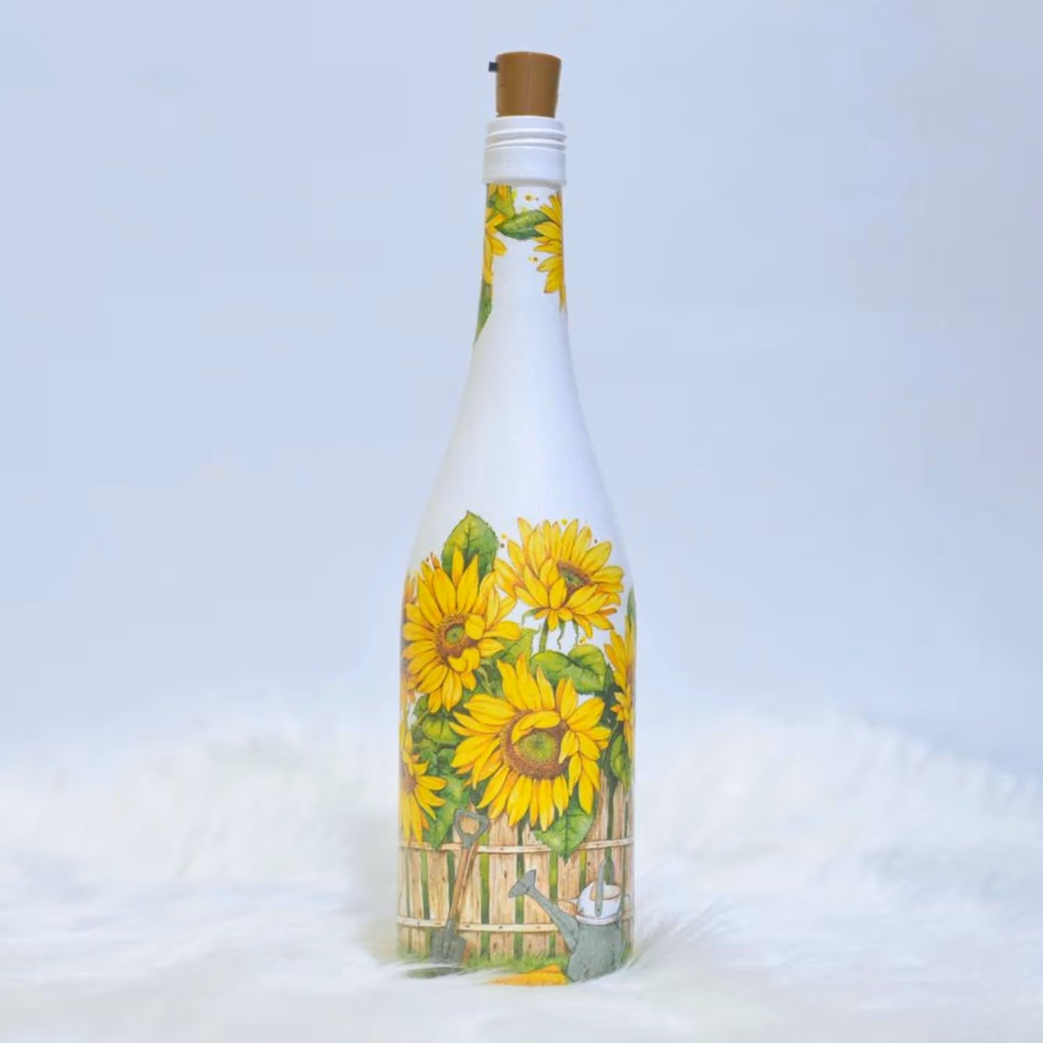 LED Hand-Painted Glass Bottle with Inspirational Quote and Sunflower Design