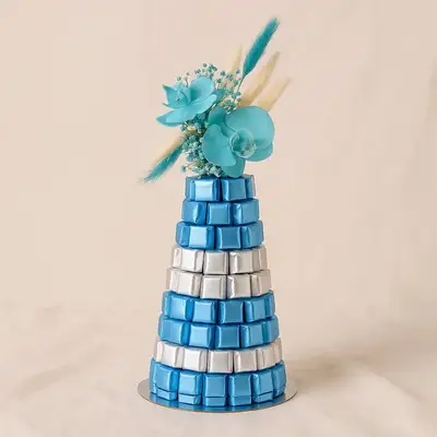 Blue & White Chocolates n Flowers Fountain