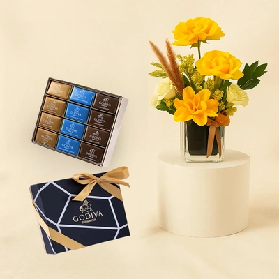 Godiva Chocolate Delights with Flowers Vase
