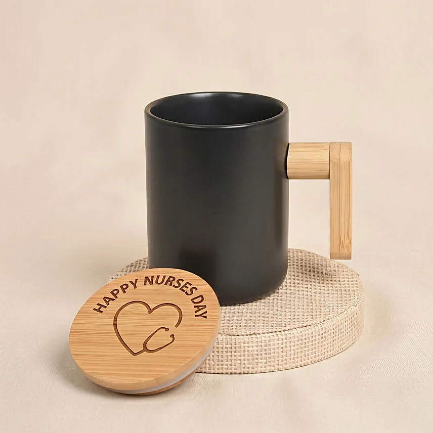 Happy Nurses Day Matte Black Ceramic & Bamboo Mug