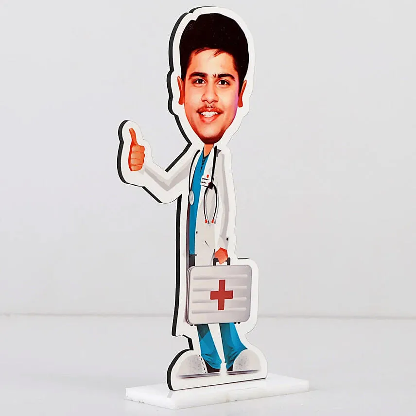 Male Doctor Personalised Caricature & Bouquet