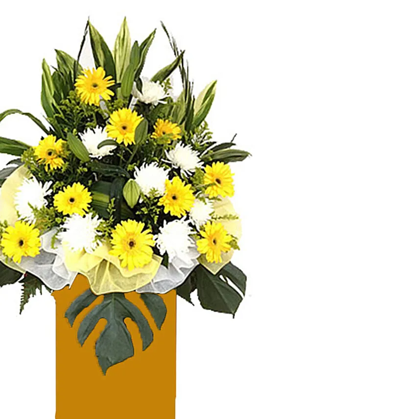 Gerberas Chrysanth With Premium Brown Stand