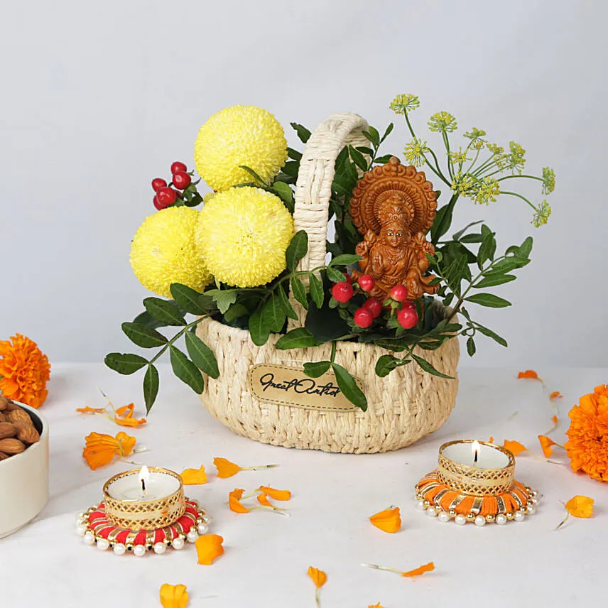 Laxmi Idol and Flowers Basket