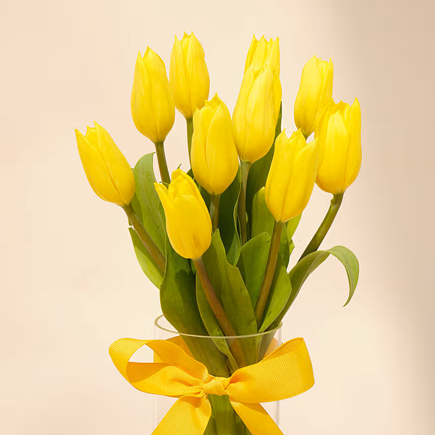 Yellow Tulips Glass Vase