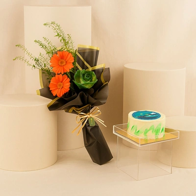 National Day Chocolate Mono Cake n Flower Bouquet