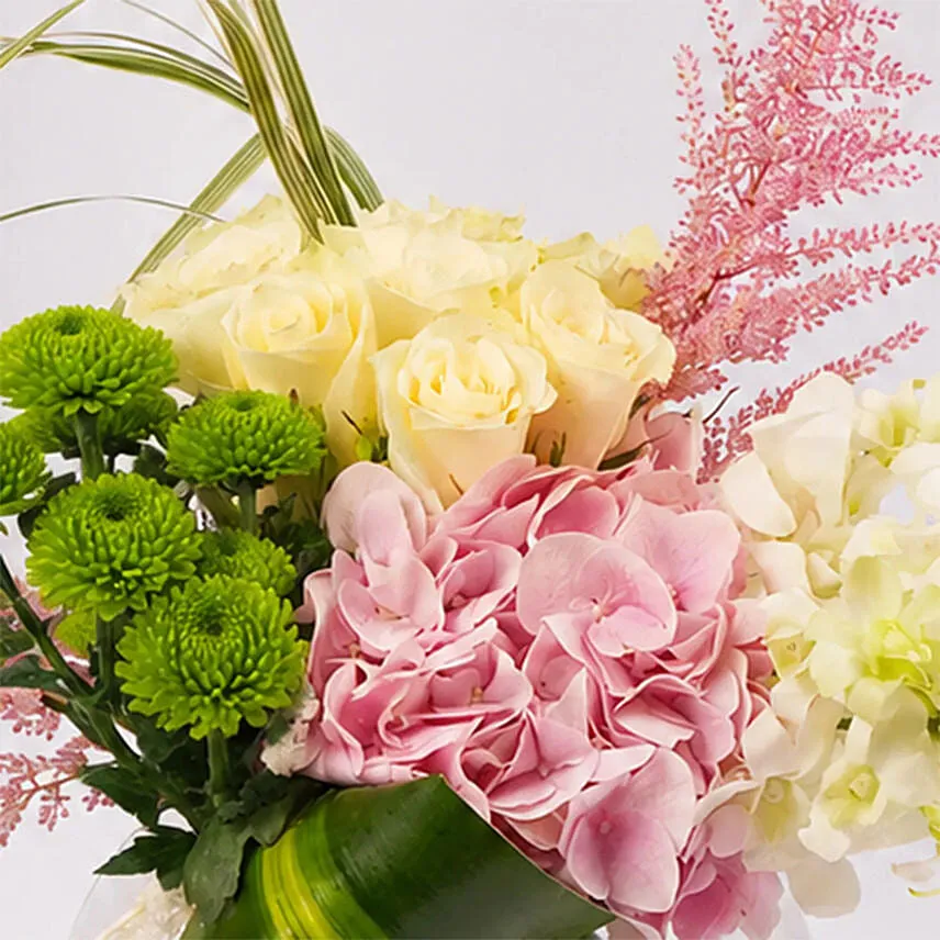 Serene Bloom Arrangement in Glass Vase