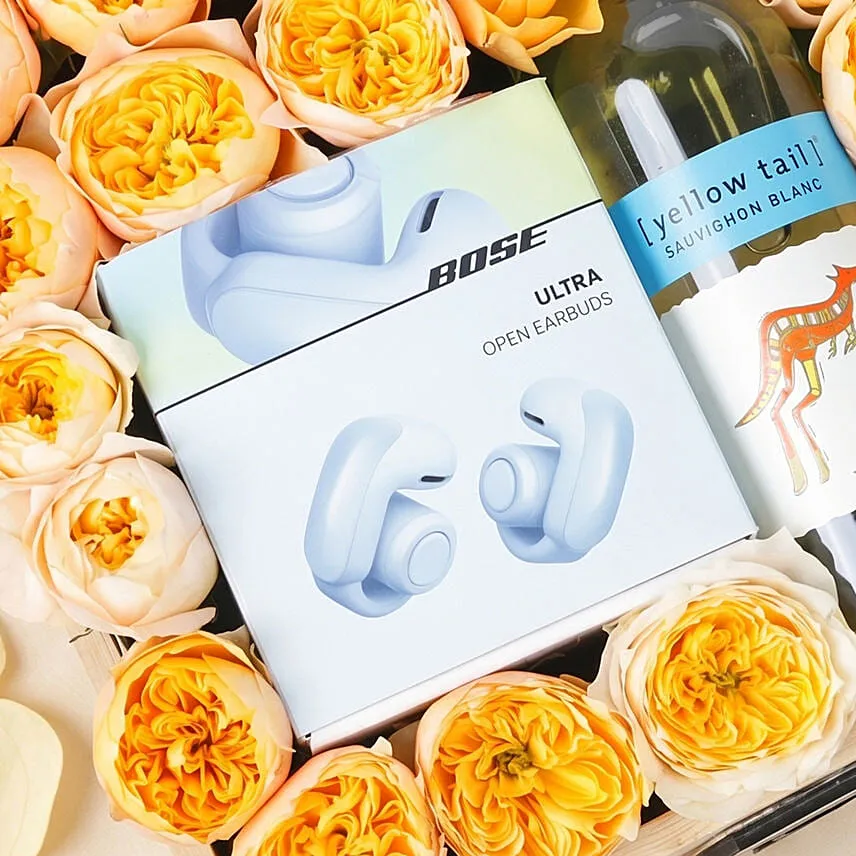 BOSE Noise cancelling Earbuds Wine and Flowers Gift Tray