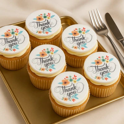 Elegant Thank You Vanilla Cupcakes - Set of 6