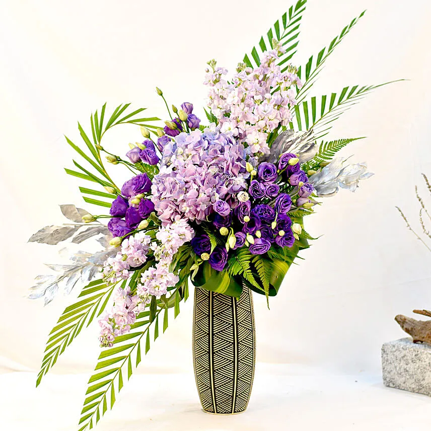Purple Flowers Arrangement in Premium Vase