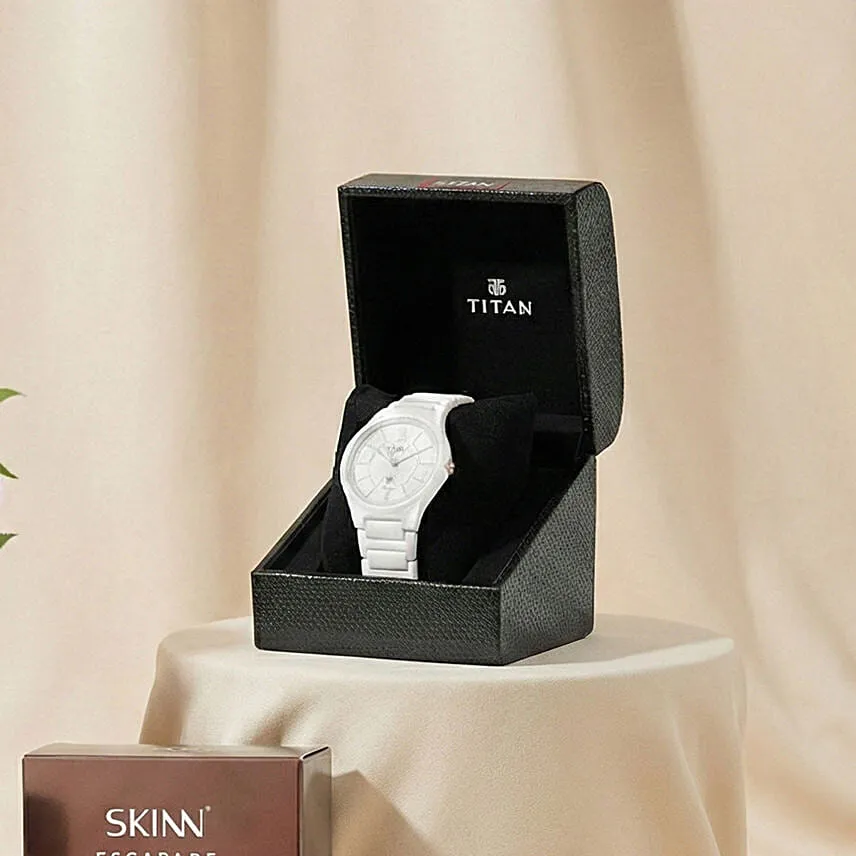 Roses, Perfumes and Titan Watch Gift for Valentines Day