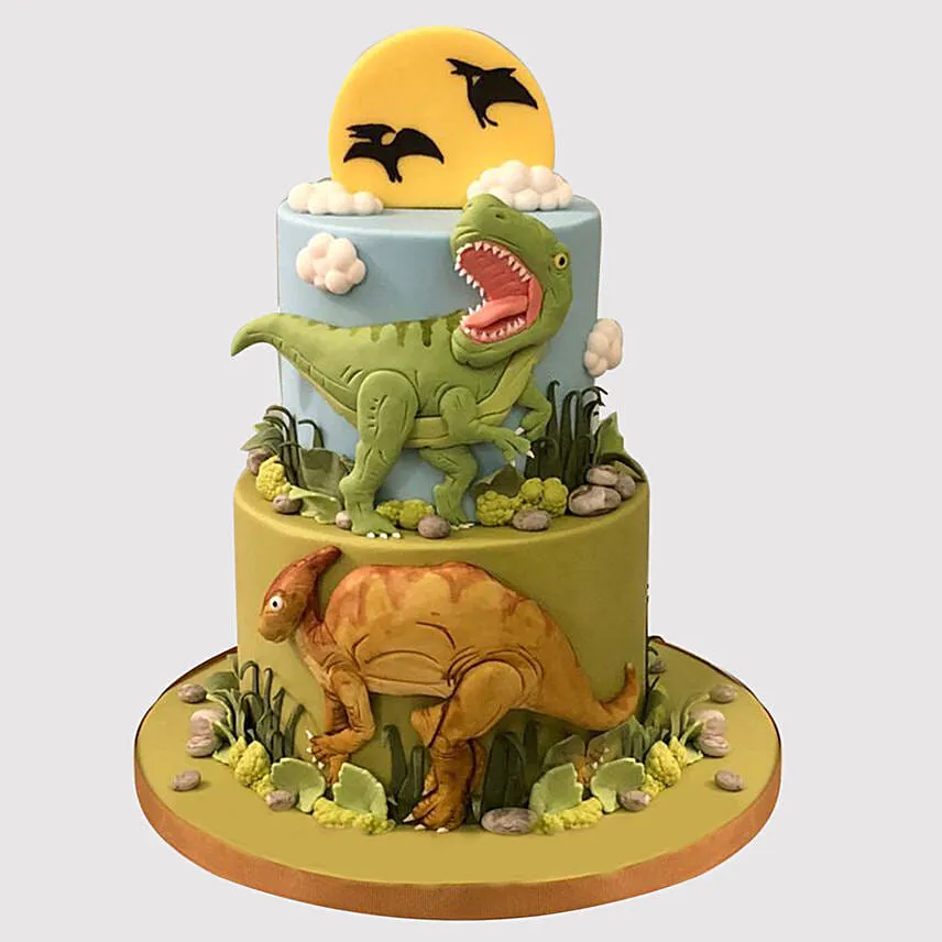 2 Tier Dinosaur Theme Chocolate Cake