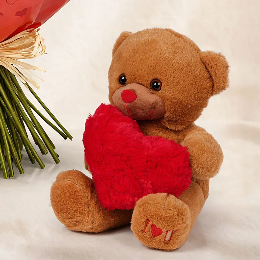 75 Dark Pink Roses Valentine's Bouquet with Teddy Bear