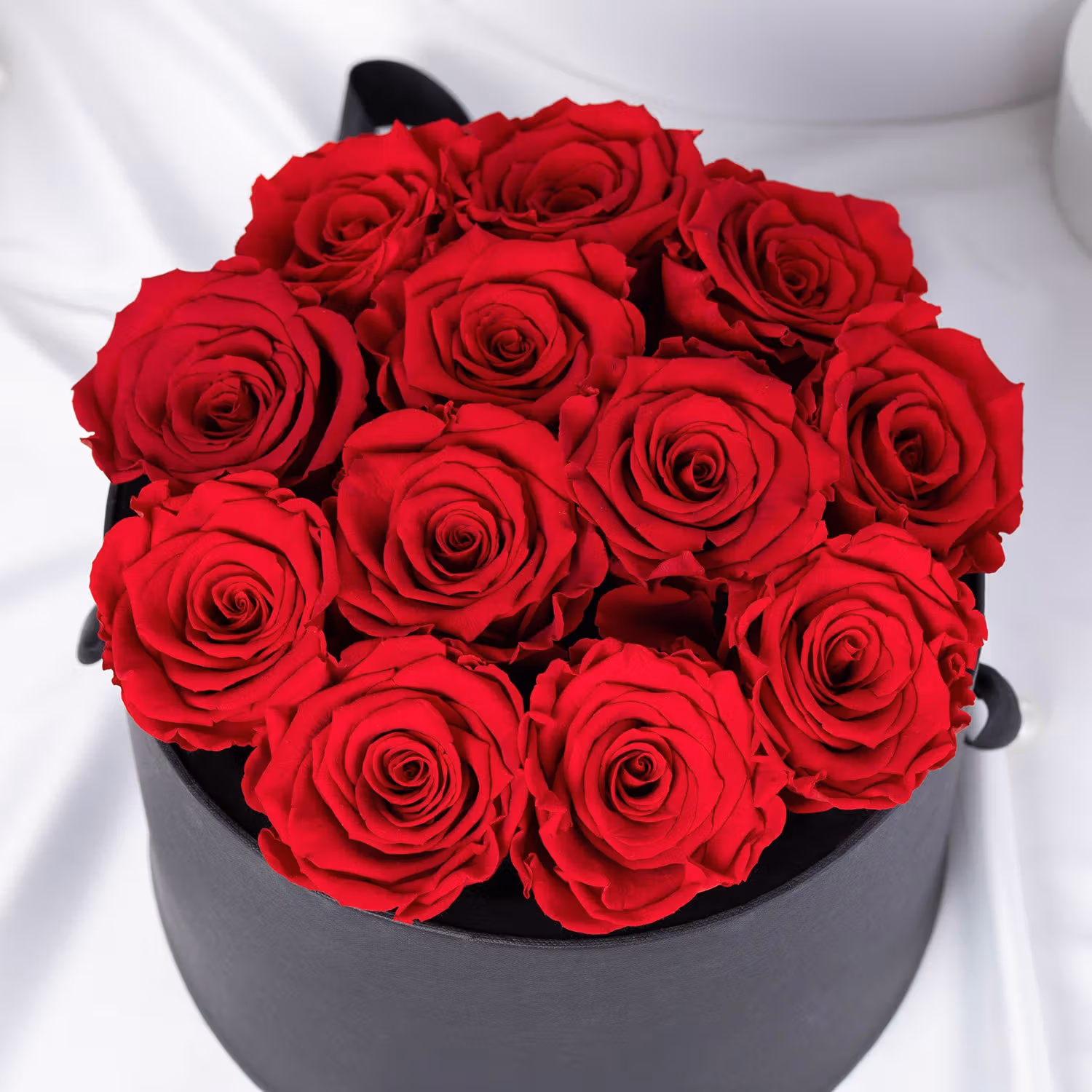 Rosy Glow of Love: Luxurious 12 Red Forever Roses in Elegant Black Box - Red
