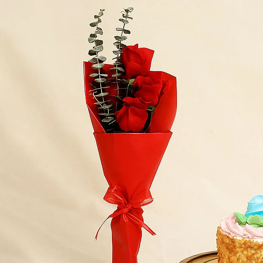 Roses Bouquet & Mini Cheese Cake