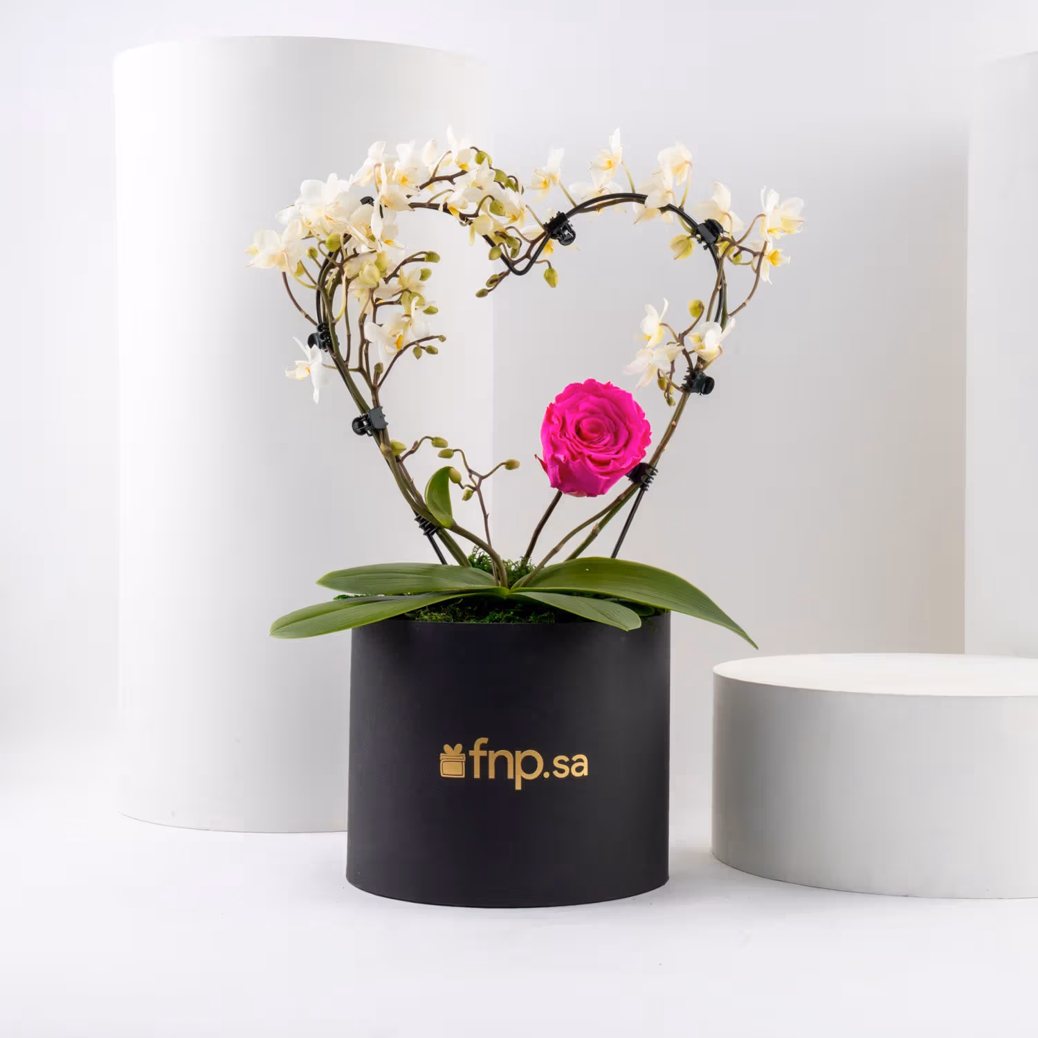 Heart Shape White Orchid n Forever Pink Rose Box