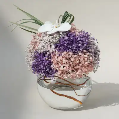 Enchanting Floral Symphony: Multicolored Baby Breath in Glass Bowl