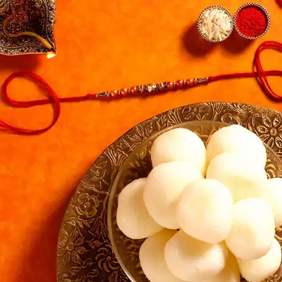 Sneh Rose Gold Rakhi with Premium Rasgullas - A Perfect Raksha Bandhan Gift