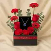 Elegant Blue Bloom Silver Necklace with Romantic Red Flower Arrangement