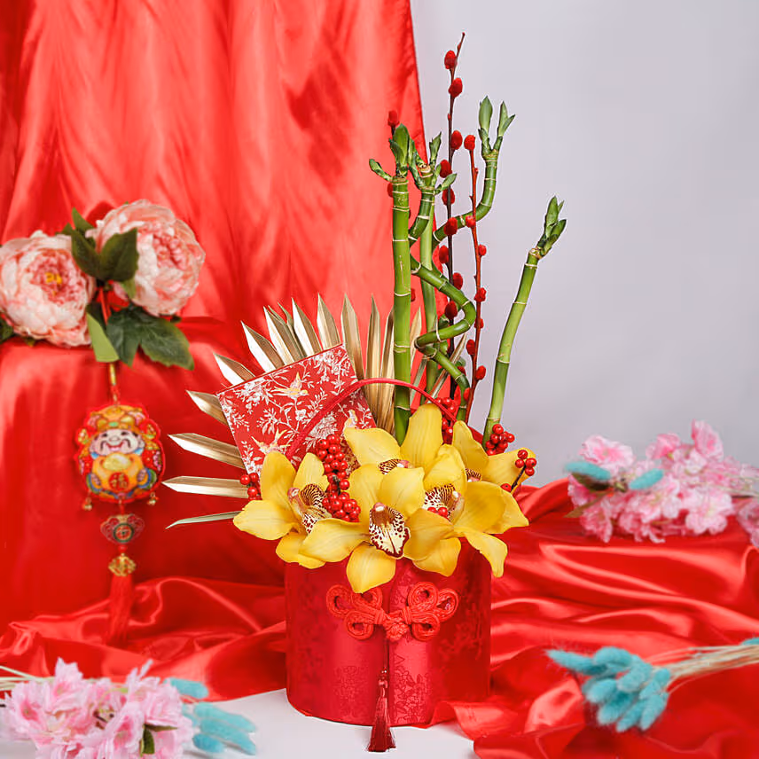 CNY Lucky Bamboo Chocolate & Flower Box