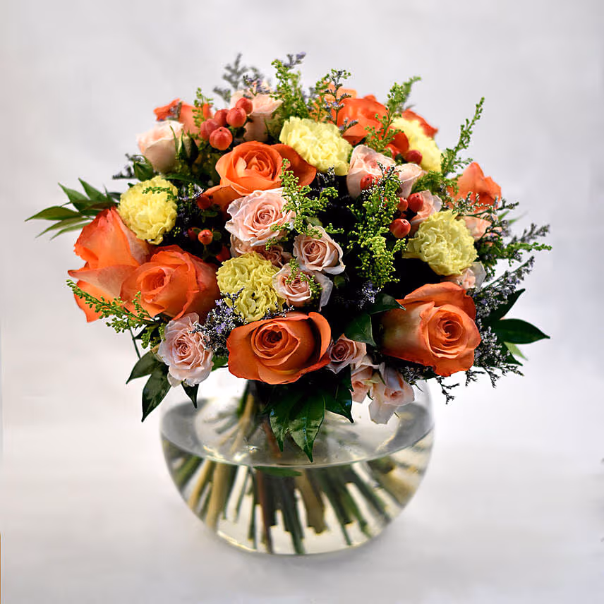 Exotic Mixed Flowers Fish Bowl Vase