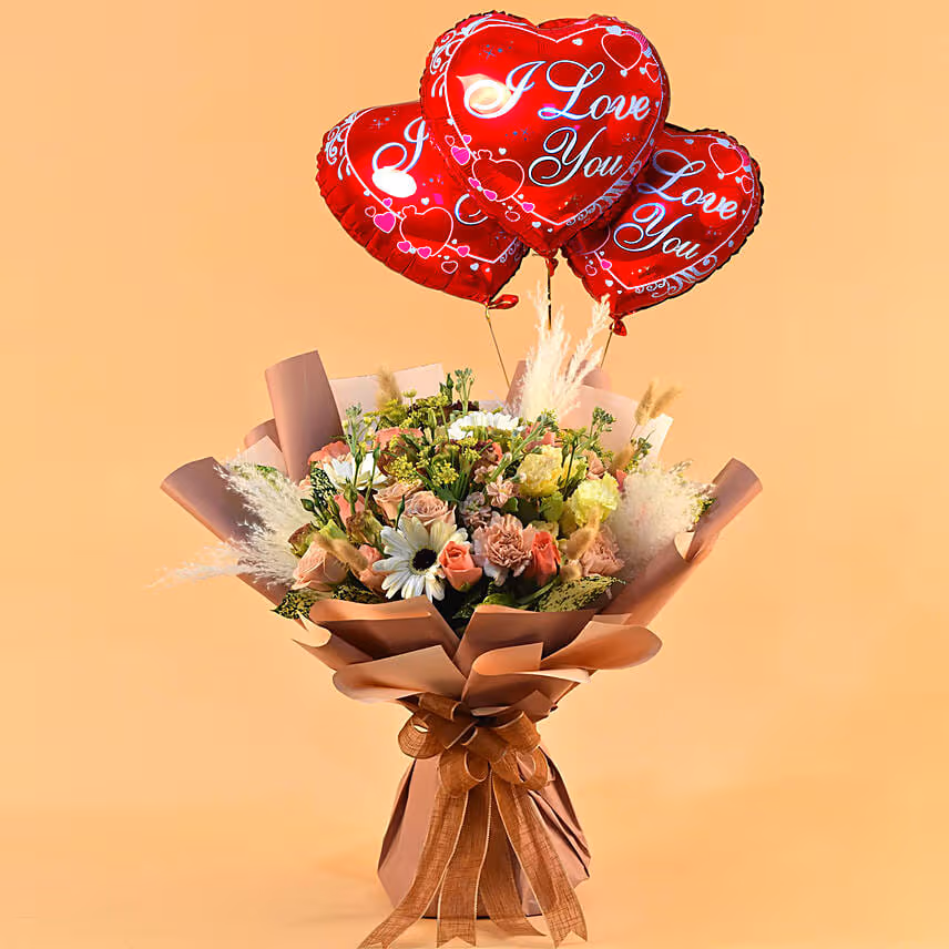 Glamorous Blooms Bouquet with I Love You Balloon Set