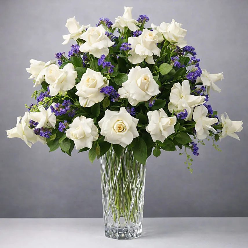 Beauty of White and Blue Flowers Vase