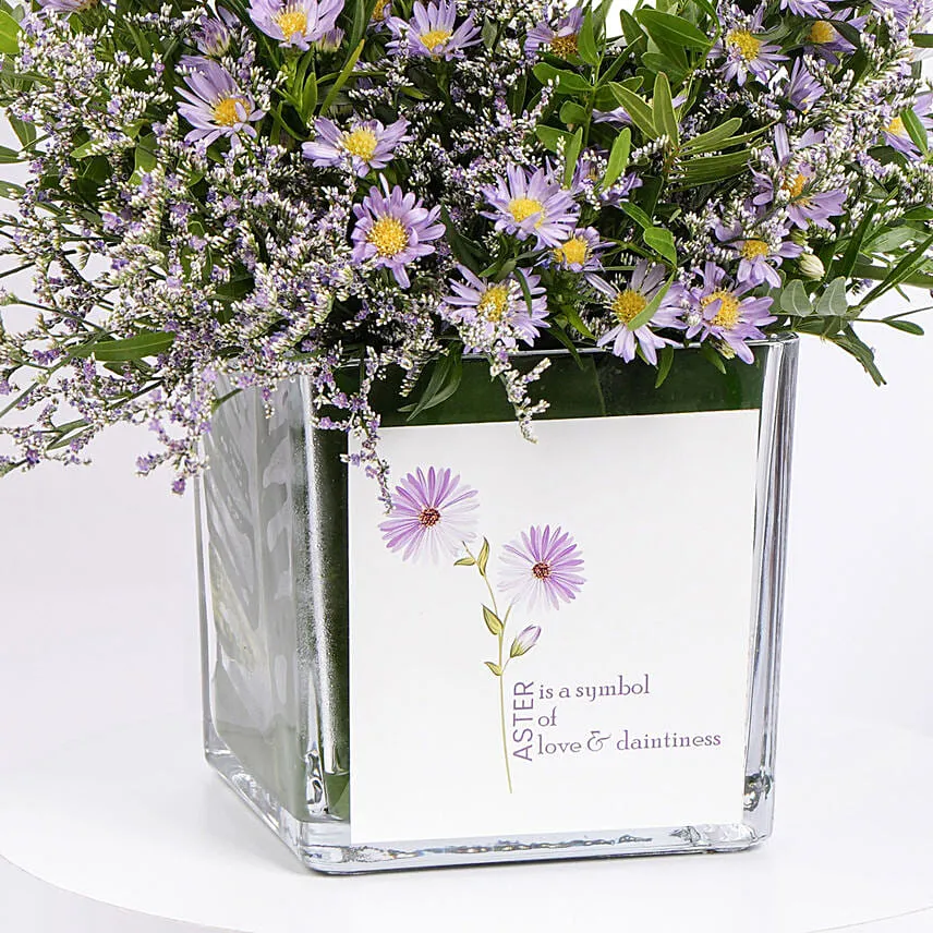 September Birthday Aster Flowers Wishes in Vase