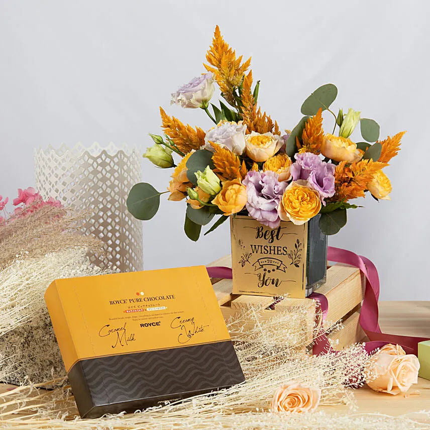 Best Wishes Flowers and Royce Chocolates Combo