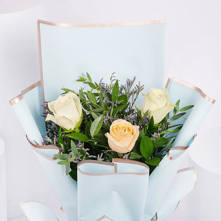 Bouquet Of White And Peach Roses