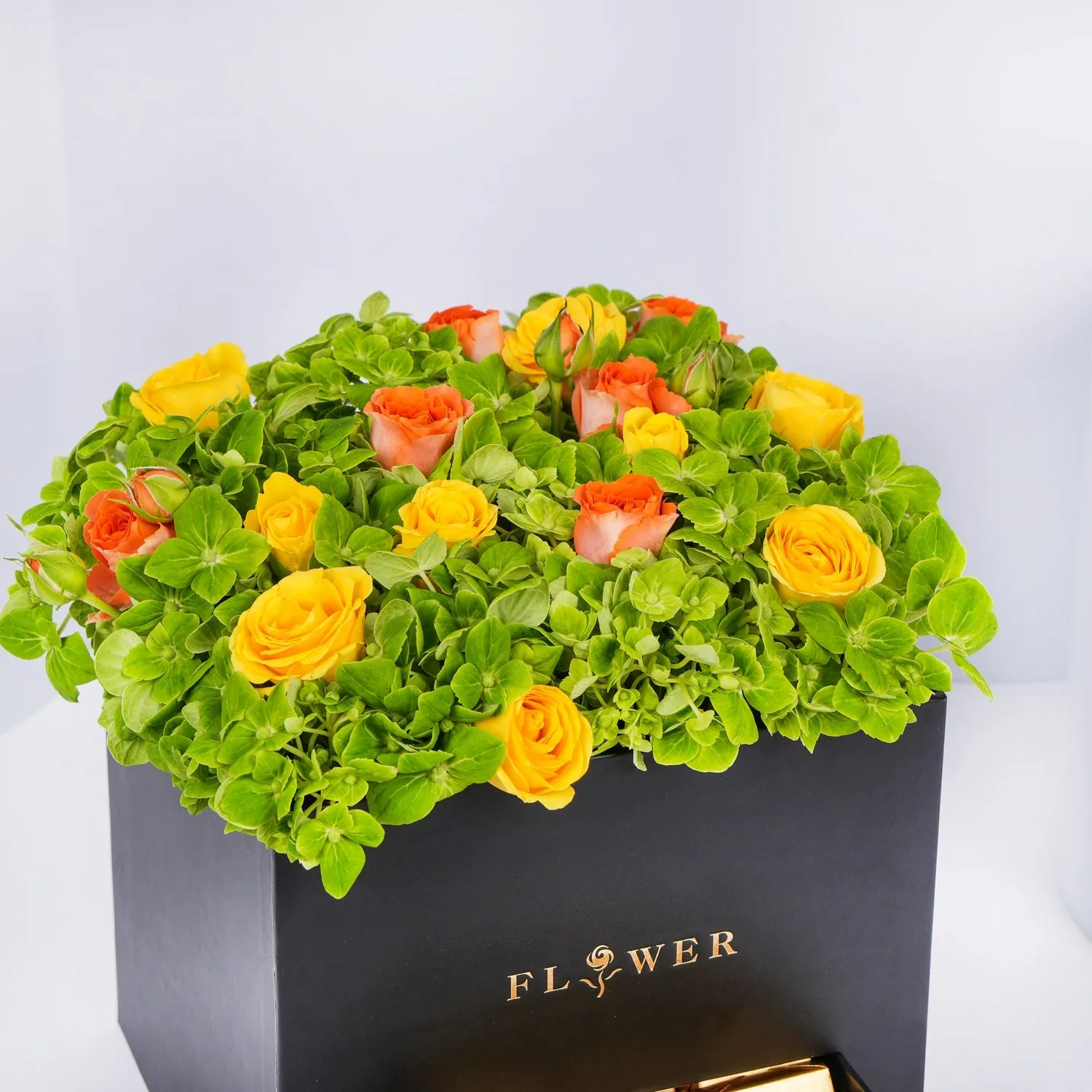 Green Hydrangea & Chocolate Arrangement Box