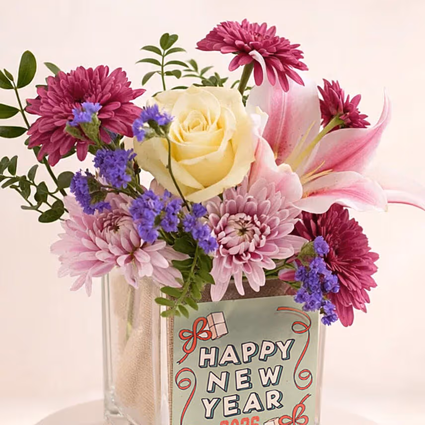 Happy New Year Flower Vase Arrangement