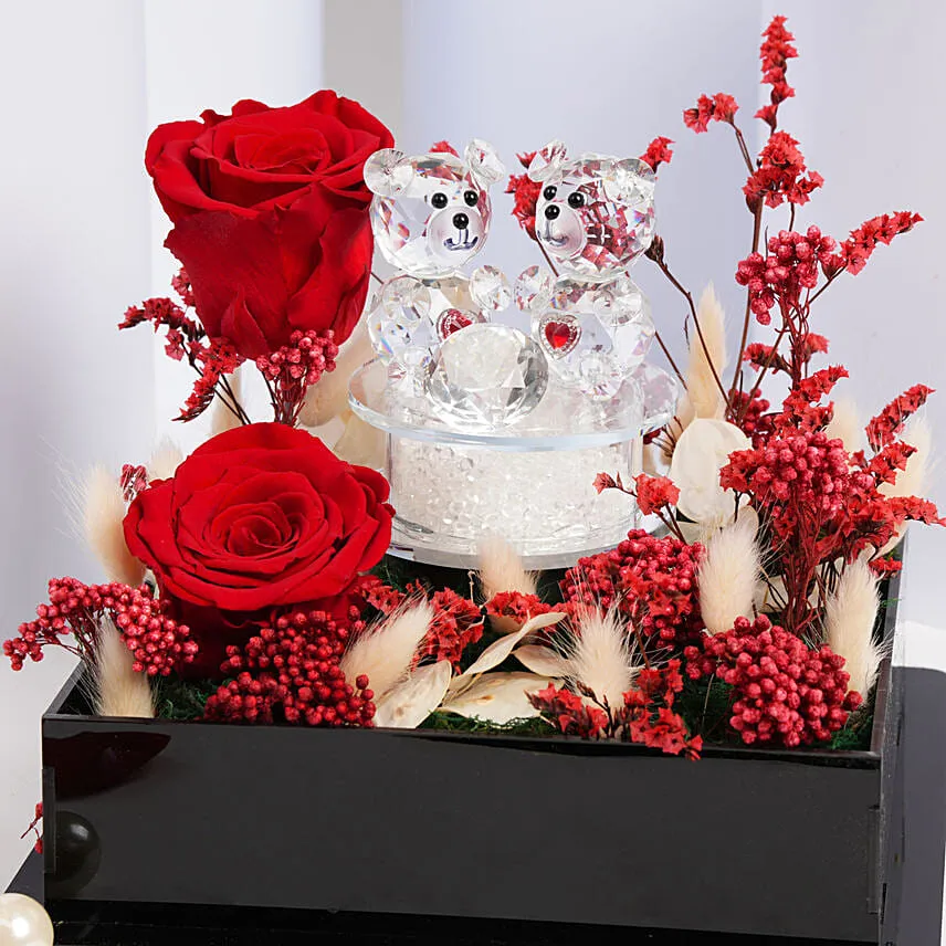 Crystal Teddys with Preserved Roses