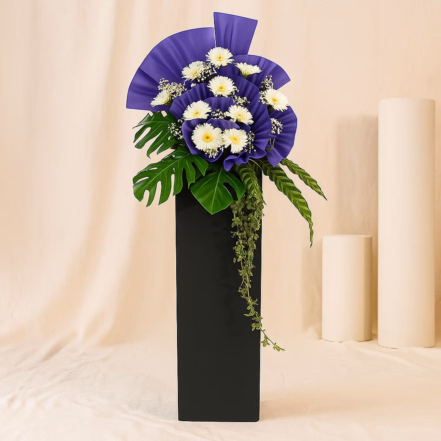 Rest In Heaven Condolence Mixed Flowers Black Stand