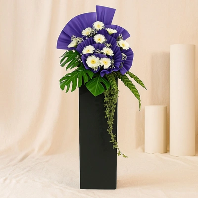 Rest In Heaven Condolence Mixed Flowers Black Stand
