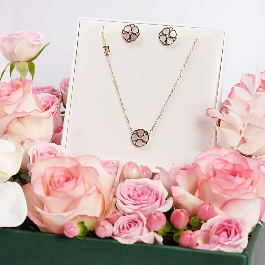 Mother of Pearl Floral Jewellery Set Gift Tray For Her