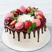 Vanilla Symphony Macaron Cake with Berries and Chocolate Drip