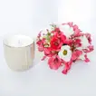 Elegant Gift Set: Diwan Rose Marine Candle with Floral Bouquet
