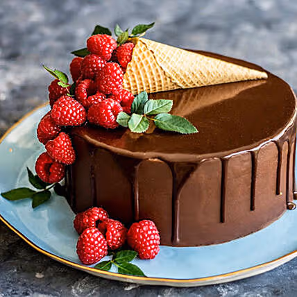 Decadent Chocolate Drip Ice Cream Cone Cake with Fresh Berries
