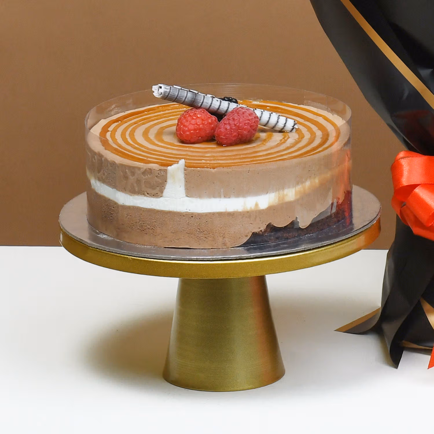 Radiant Sunshine Roses with Decadent Chocolate Cake