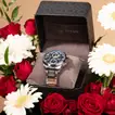 Titan Men's Stainless Steel Strap Watch with Elegant White & Red Floral Arrangement