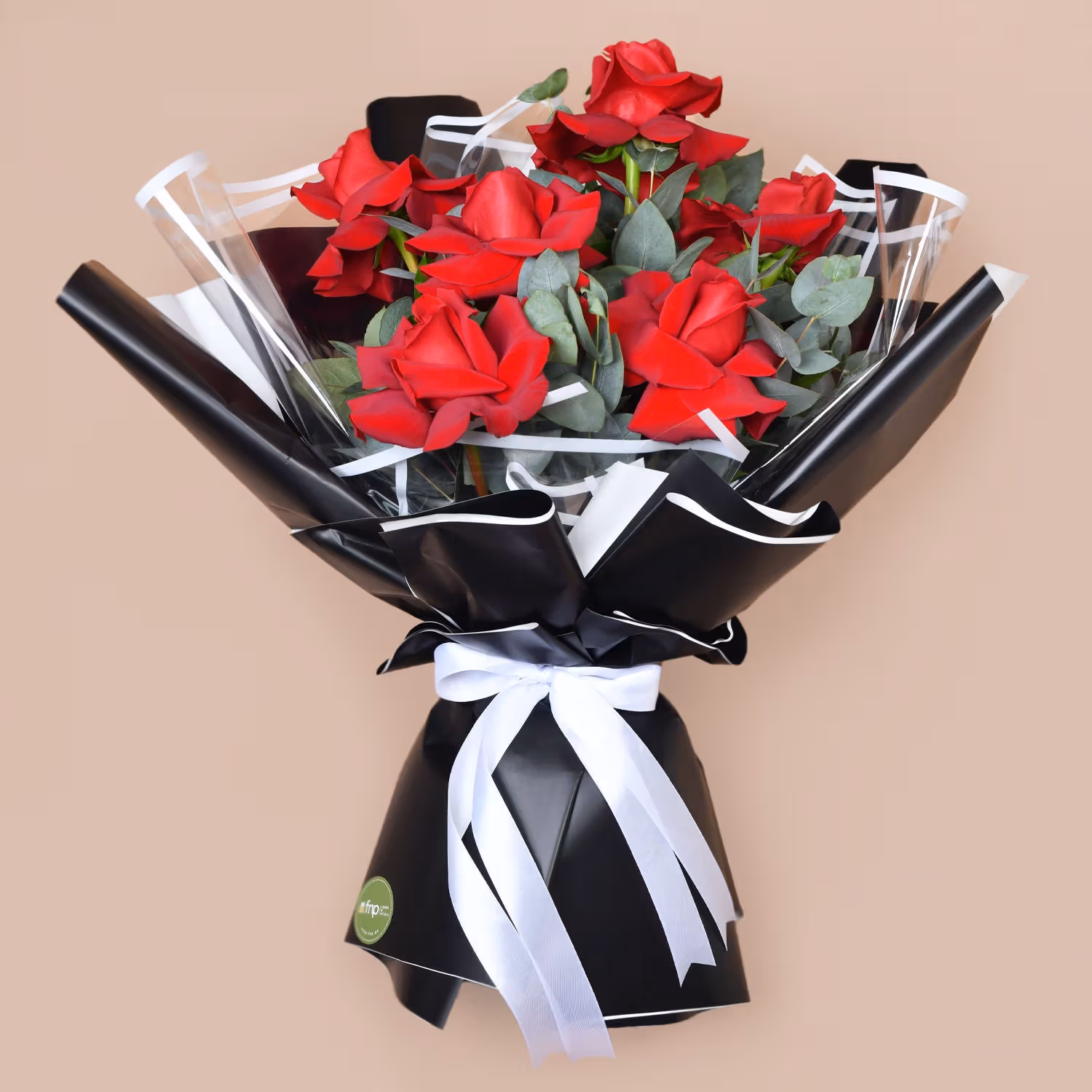 Elegant Bouquet of 6 Red Roses with Gypsophila and Eucalyptus