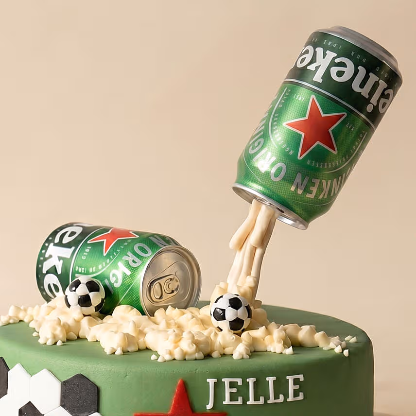 Gravity-Defying Heineken & Football Chocolate Cake