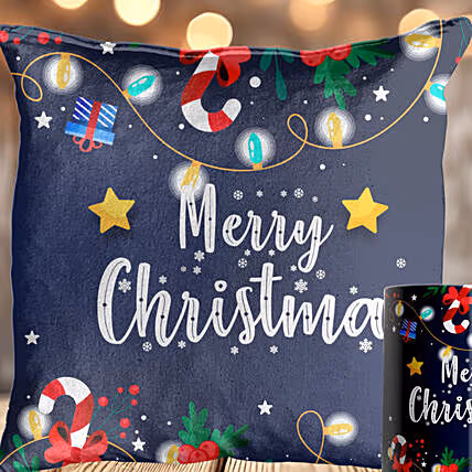 Festive Christmas Lights Cushion and Mug Set