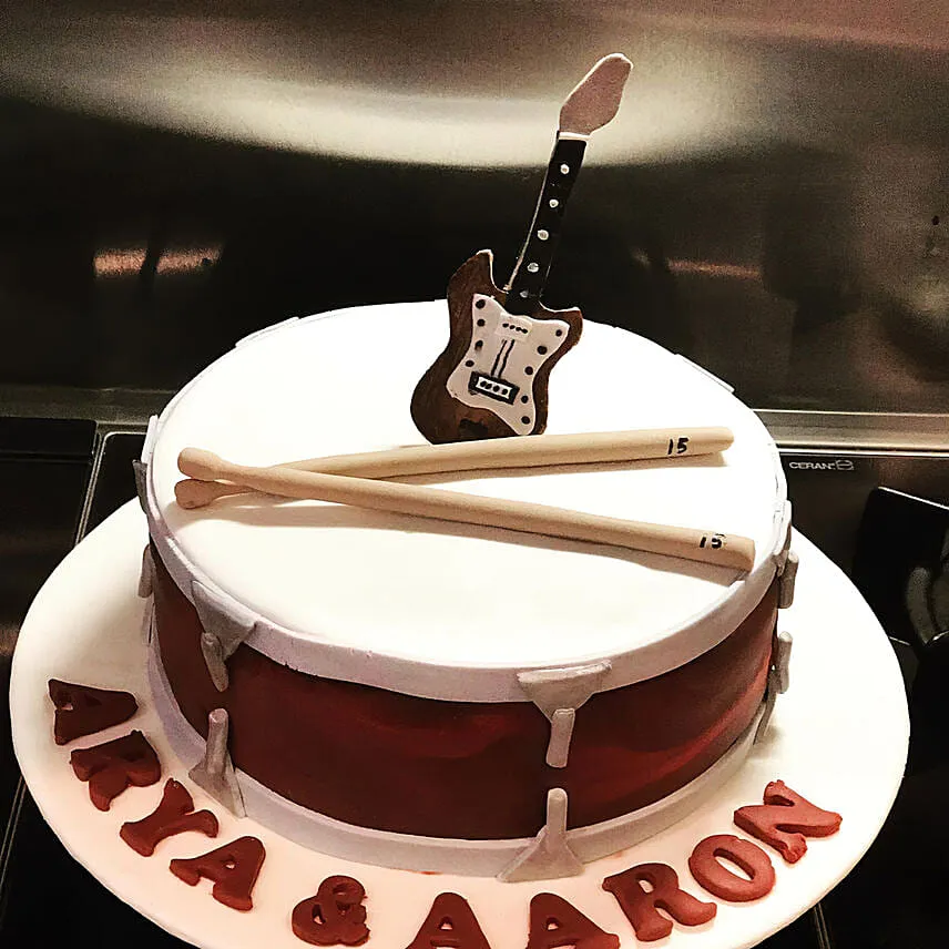 Drums and Guitar Theme Red Velvet Cake 9 inches