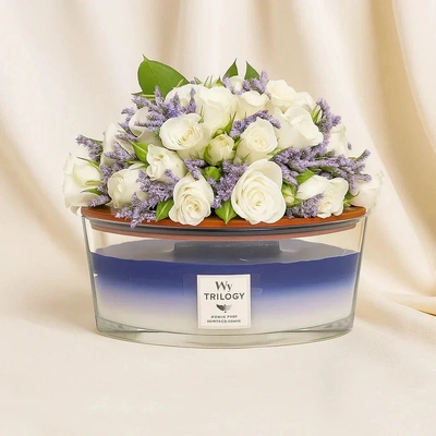 WoodWick Ellipse Candle - Evening Luxe with Elegant Floral Arrangement