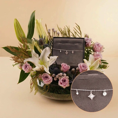 Lily & Purple Rose Arrangement with Cerruti Necklace