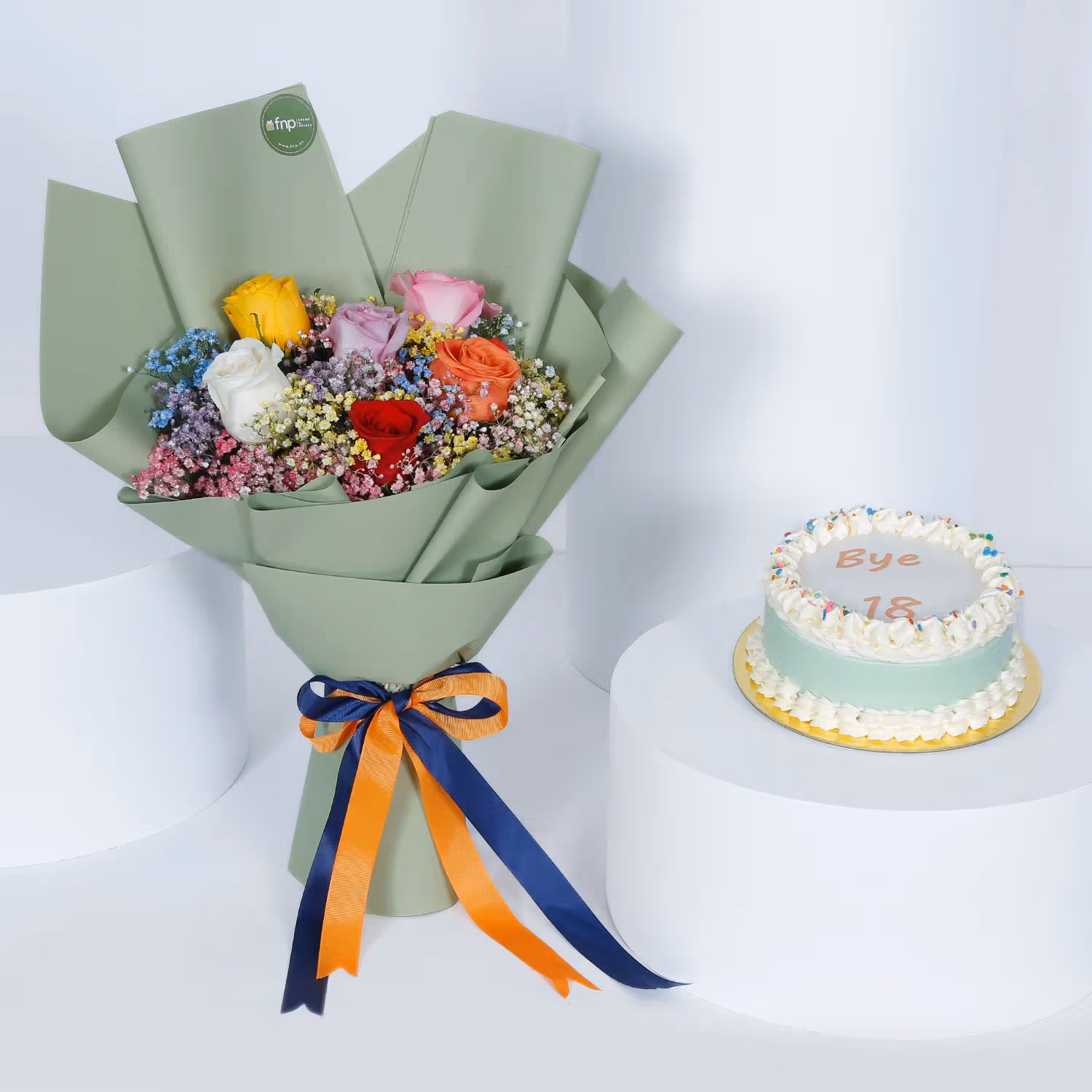 Exquisite Chocolate Birthday Cake with Vibrant Rose Bouquet