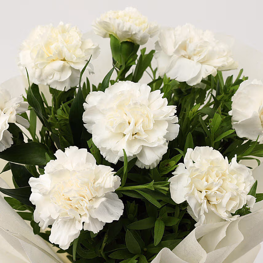 8 White Carnations Bouquet
