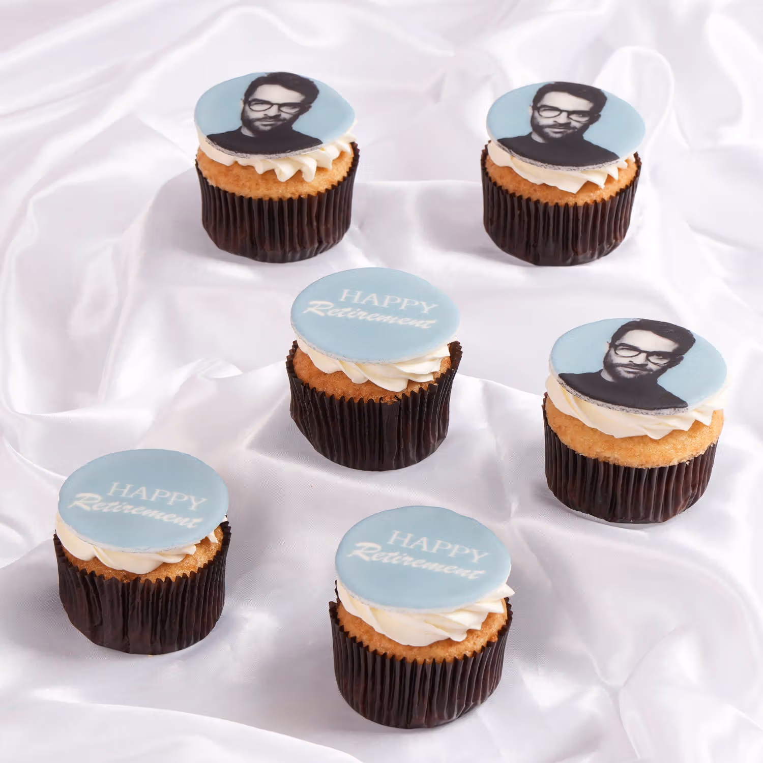 Celebrate with Happy Retirement Blue Theme Chocolate Cupcakes - Set of 6