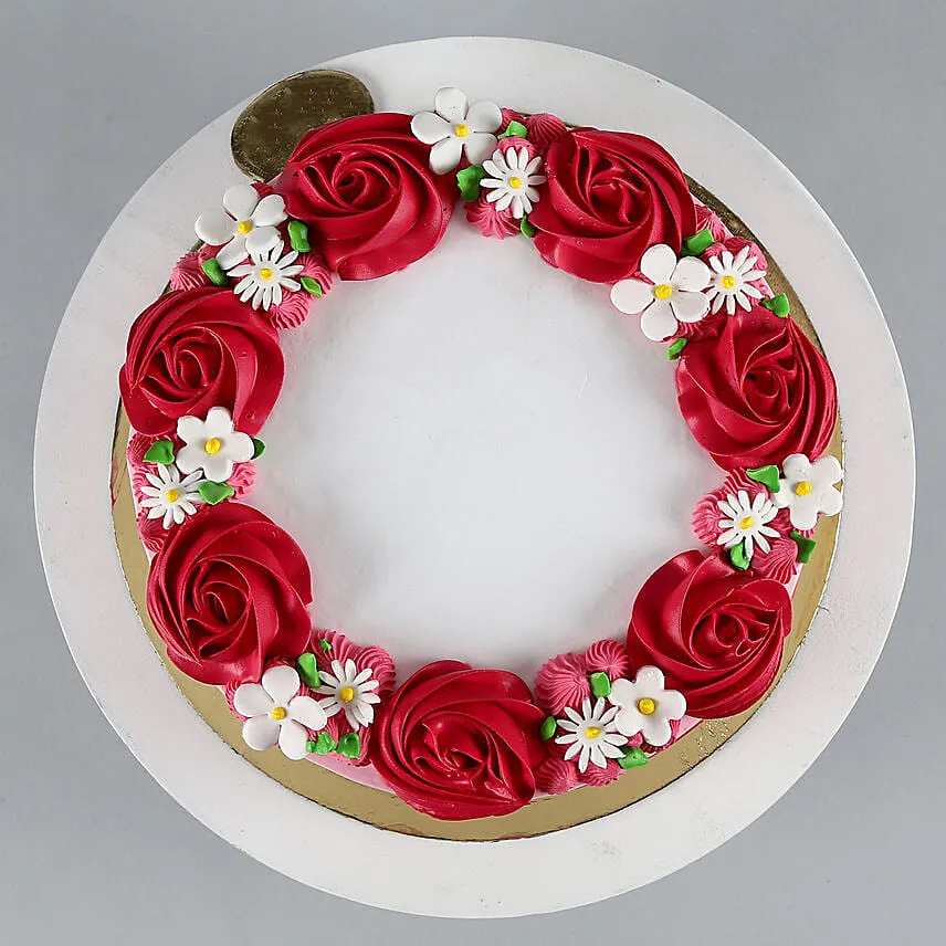 Lovely Red Roses Around Chocolate Cake 1 Kg